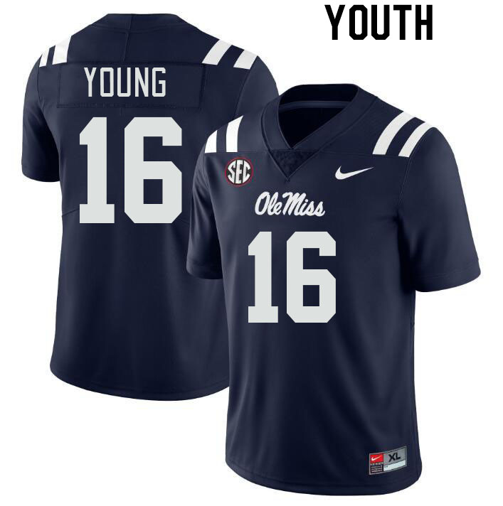 Youth #16 Teja Young Ole Miss Rebels College Football Jerseyes Stitched Sale-Navy